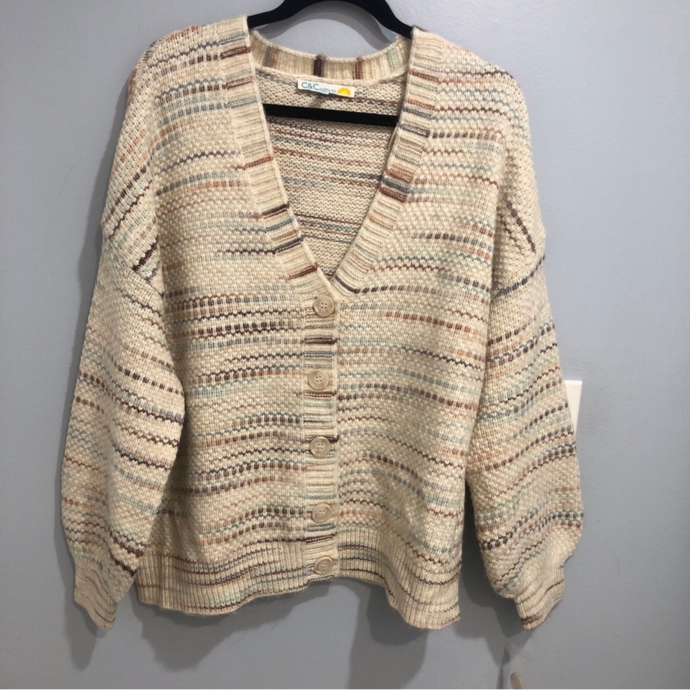 NWOT C&C California Cream Stripped Knit Cardigan Women’s Size 1X